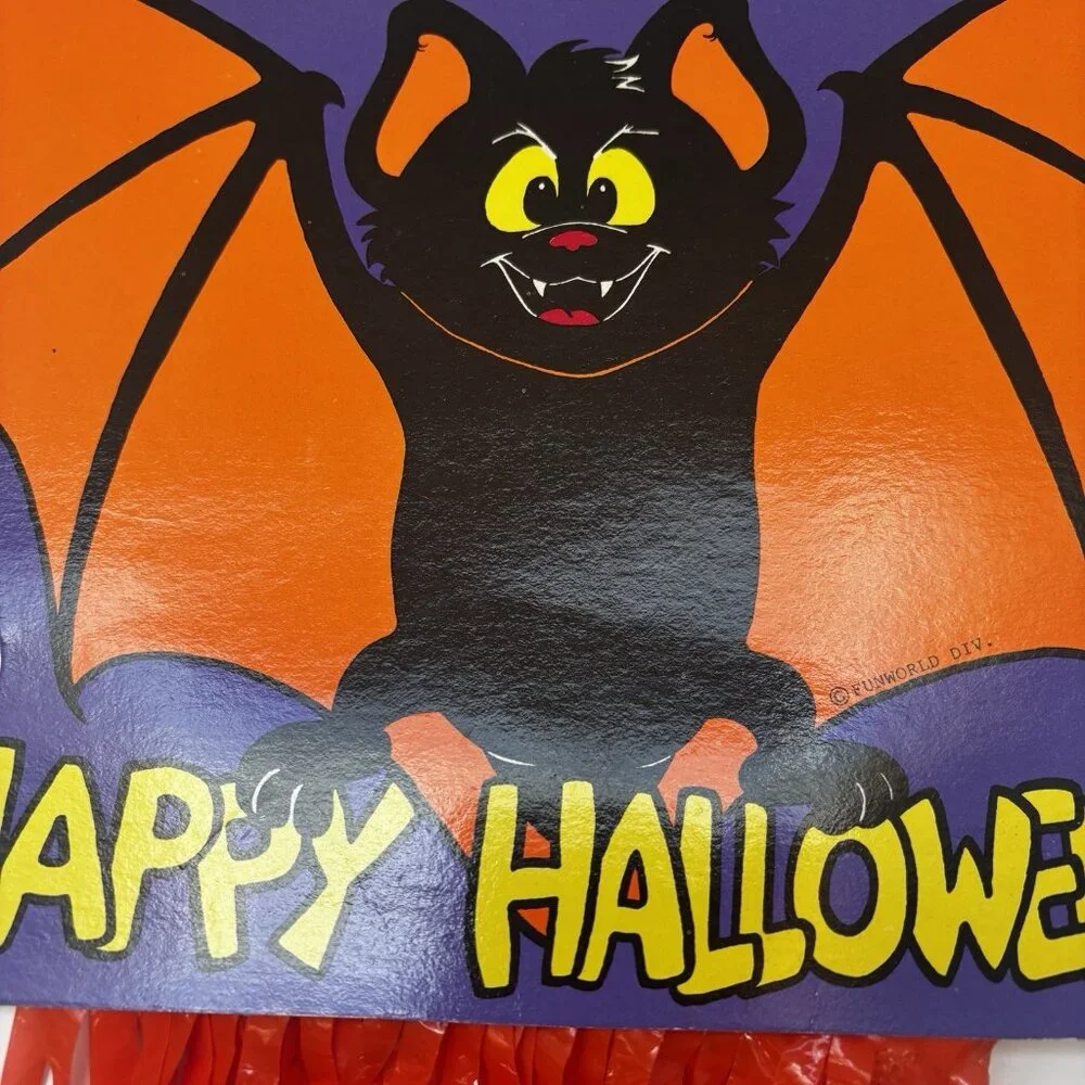 Vintage Halloween Bat Die Cut Red Ribbon Streamers Happy Halloween Decor Read🎃